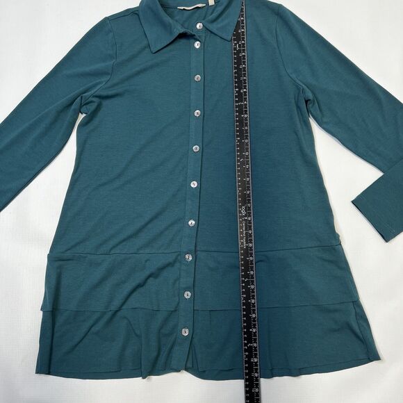 SOFT SURROUNDINGS Green Cettina Button Down Tunic Top Size Small Shirt 2ER28 - Picture 5 of 11